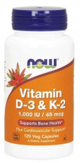 Now Foods Vitamin D3 a K2 1000 IU 120 kapsúl