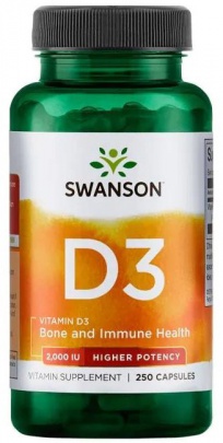Swanson Vitamín D3 2000 IU 250 kapsúl