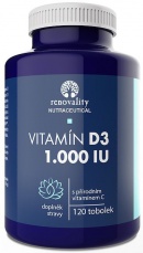 Renovality Vitamin D3 1000 IU s prírodným Vitamínem C 120 kapsúl